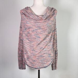 Free People Misty Top Cowl Neck Sweater Women's Small Orange/Blue Comfort Lounge